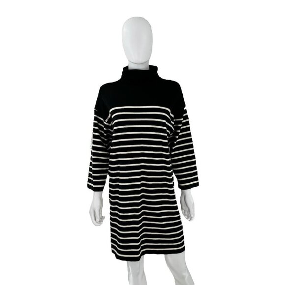 Pomander Place NEW Black Striped Durand Turtleneck Sweater Mini Dress Size XS